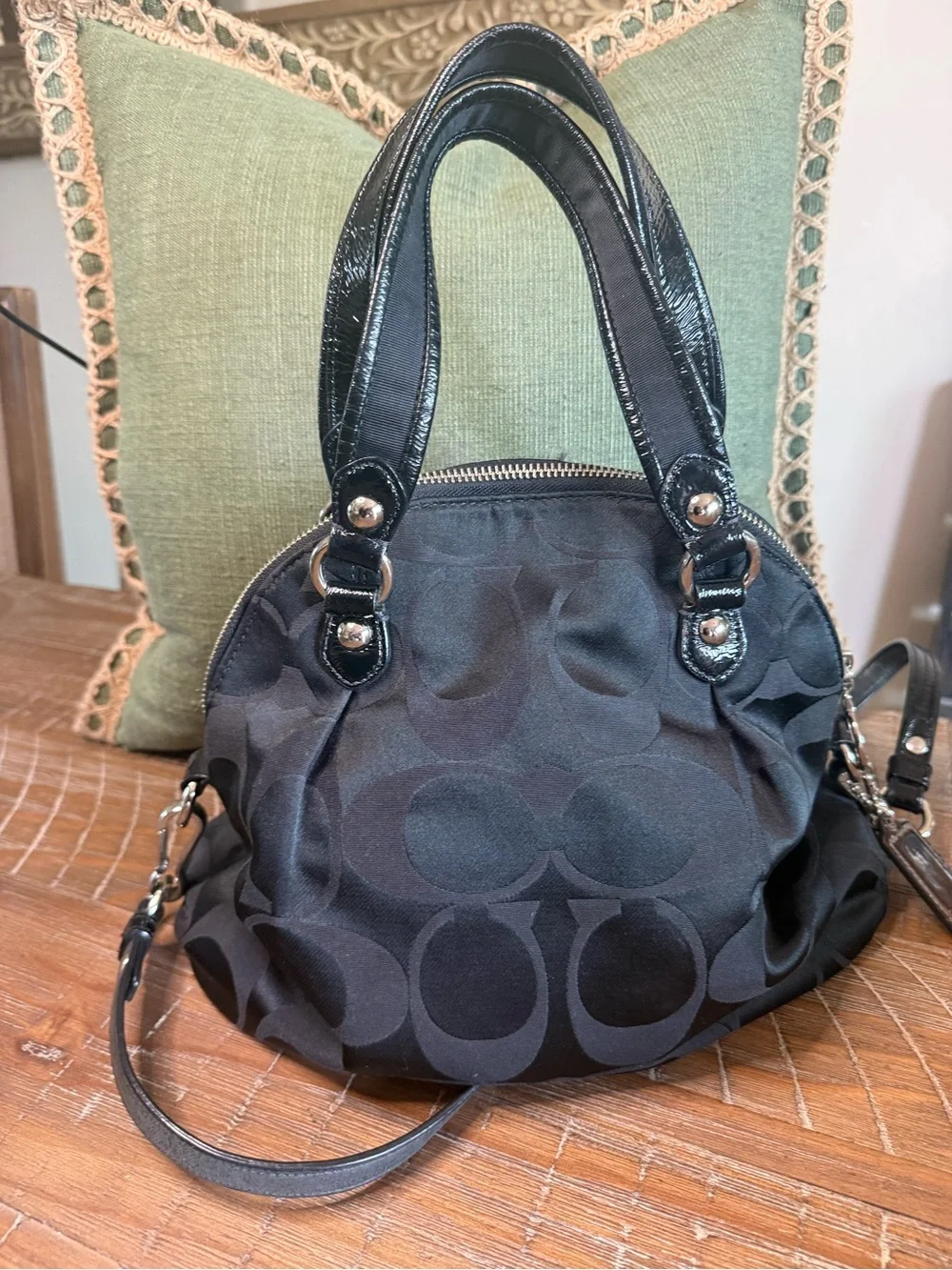 Coach Poppy Black Signature Sateen Foldover Satchel Crossbody 18708